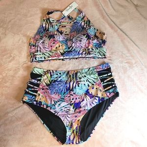 Colourful leaf print Bikini